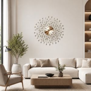Golden Sphere Sunburst Metal Wall Clock