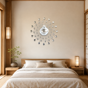 Silver Crystal Sunburst Metal Wall Clock