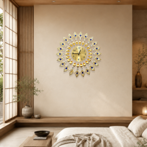 Multi‑Gem Double‑Tier Peacock Decor Clock
