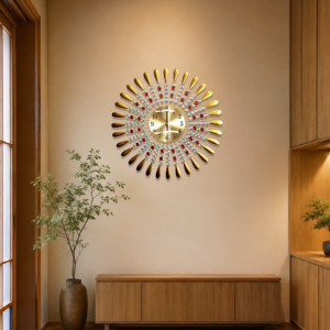 Golden Teardrop Rhinestone Starburst Clock