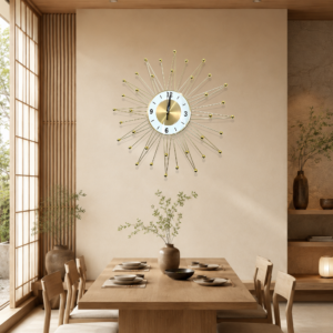Golden Sunburst Metal‑Ball Wall Clock