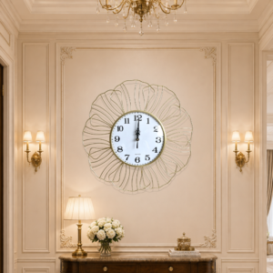 Golden Wire Hollow Flower Wall Clock