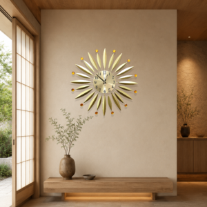 Smooth Gold Leaf Amber Gem Decor Clock