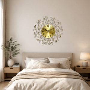 Sunburst Crystal Floral Art Wall Clock
