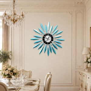 Black‑Silver Dial Sun‑Burst Radial Wall Clock