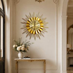Golden Leaf Sunburst Wall Clock