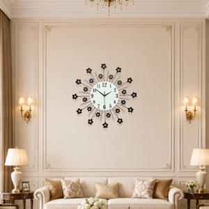 Black Flower‑Starburst Crystal Wall Clock