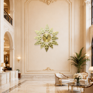 Golden Embossed Oak‑Leaf Wall Clock