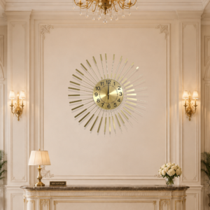 Golden Bar‑Shaped Sunburst Wall Clock