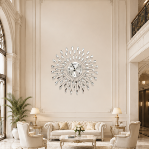 Silver Starburst Teardrop‑Crystal Wall Clock