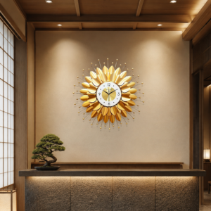 Golden Layered Petal Sunflower Wall Clock