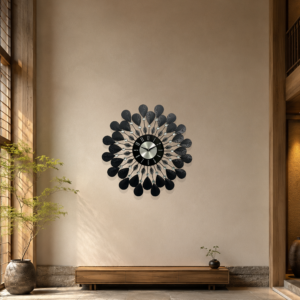 Matte‑Black Peacock Gem Decor Clock