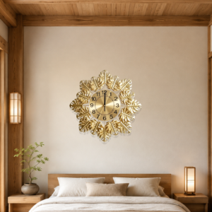 Golden Monstera Leaf Sunburst Wall Clock