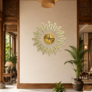 Peacock‑Feather Radial Wall Clock