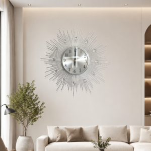 Silver Slim‑Spoke Crystal Sunburst Wall Clock