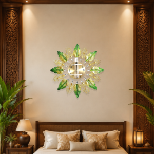 Nature Foliage Rhinestone Decor Clock