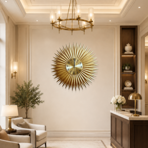 Golden Textured Sunburst Wall Clock