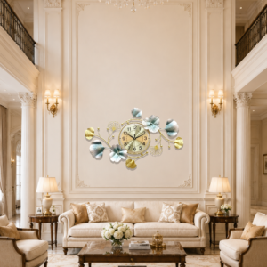 Horizontal Ginkgo Metal Decor Wall Clock