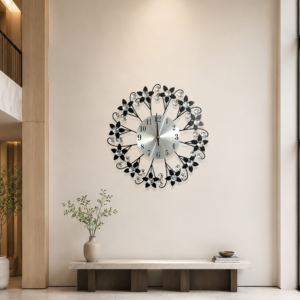 Black Floral Crystal Wrought Wall Clock