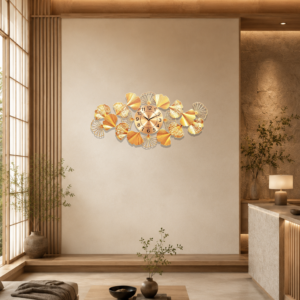 Horizontal Golden Ginkgo Metal Wall Clock