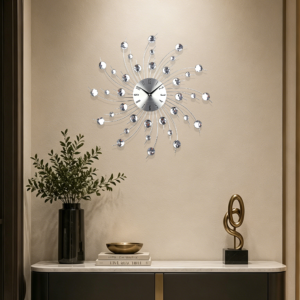 Silver Swirl Crystal Sunburst Wall Clock