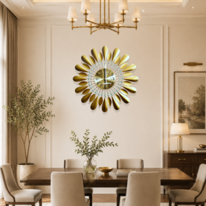 Crystal‑Inlaid Golden Radial Wall Clock