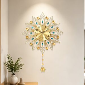 Golden Floral Pendulum Wall Clock
