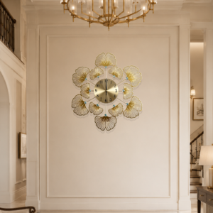 Golden Hollow Ginkgo Crystal Wall Clock