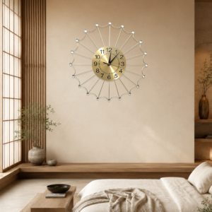 Golden Radial Wire Crystal Wall Clock