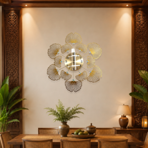 Golden Ginkgo Leaf Crystal Wall Clock
