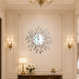 Black Curved Wire Crystal Wall Clock
