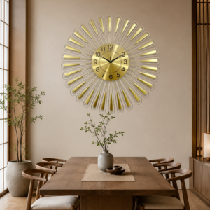 Mid‑Century Sunburst Golden Metal Wall Clock
